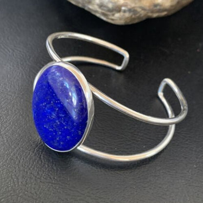 Minimalist Women's Blue Lapis Lazuli Cuff Wire Bracelet | Sterling Silver | 12873