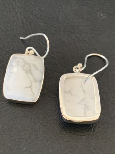 Navajo Sterling Silver White Howlite Black Dangle Rectangle Earrings | 0.75" | 12069