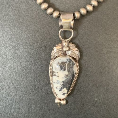 Men's Navajo Pearl White Buffalo Turquoise Sterling Necklace Pendant | 13757