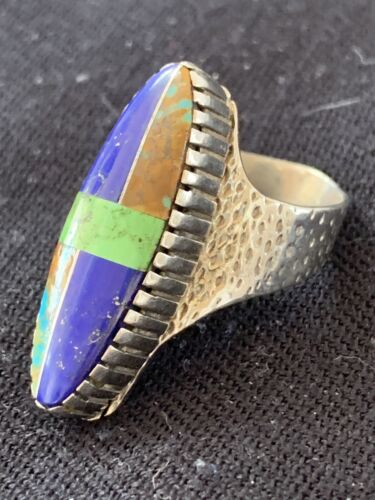 Navajo Multi-Color Lapis & Turquoise Inlay Ring | Sterling Silver | Sz 7 | Authentic Native American Handmade | 1578