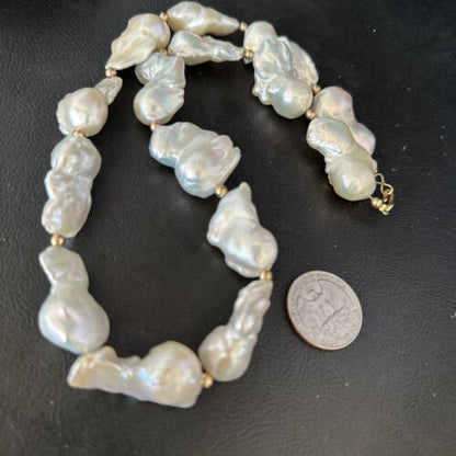 Native American White Baroque Pearl Necklace | Gold Filled Beads | 20" | 14236 - Masha USA