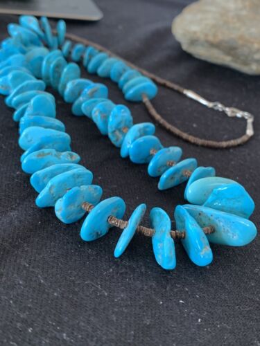 Navajo Sleeping Beauty Turquoise Nugget Necklace | Sterling Silver | Graduated | Authentic Native American | 26" | 511