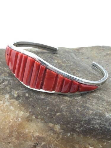 Native American Red Coral Navajo Bracelet | Sterling Silver | Authentic Handmade | 4732