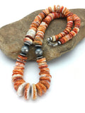 Orange Spiny Oyster Navajo Sterling Silver Necklace | Graduated | Authentic Native American | 26" | 2623