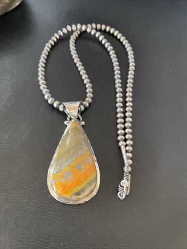 Navajo Pearls Sterling Silver Bumblebee Jasper Pendant Necklace | 18" | Handmade Jewelry | 10553
