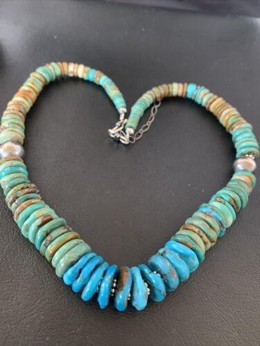 Navajo Blue Green Turquoise Necklace | Sterling Silver | Authentic Native American | 20" | 10217