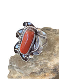 Navajo Red Coral Ring | Sterling Silver | Sz 9 | Authentic Native American Handmade | 01299