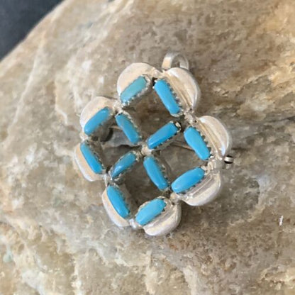 Zuni Blue Turquoise Pin Pendant | Sterling Silver | Authentic Native American Handmade | 12134