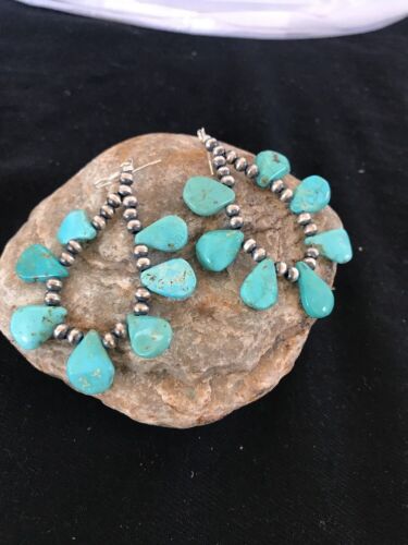Navajo Blue Cluster Turquoise Sterling Silver Earrings | Southwestern Native American