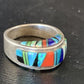 Multi-Color Navajo Sterling Silver Turquoise Spiny Oyster Inlay Ring Sz 6 | Handmade | 14169