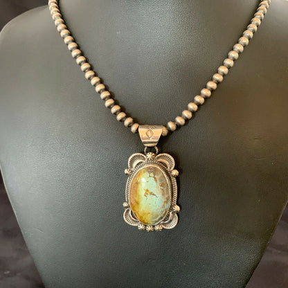 Men's Navajo Pearl Necklace with Blue Golden Hills Turquoise Pendant | Sterling Silver | 10319