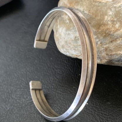 Navajo Stamped Cuff Bracelet | Sterling Silver | Authentic Native American Handmade | 1604 - Masha USA