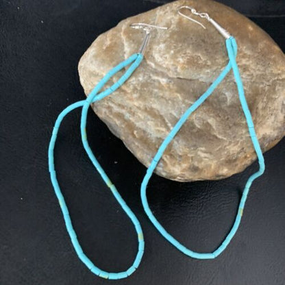 Navajo Silver Heishi Beads Turquoise Earrings | Sterling Silver | 5" | 13504