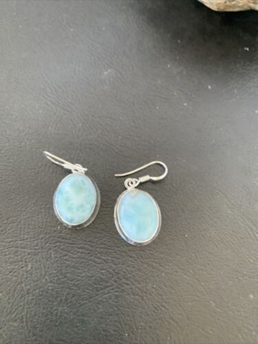 Navajo Blue Larimar Dangle Earrings | Sterling Silver Beads | Authentic Native American Handmade | 1616