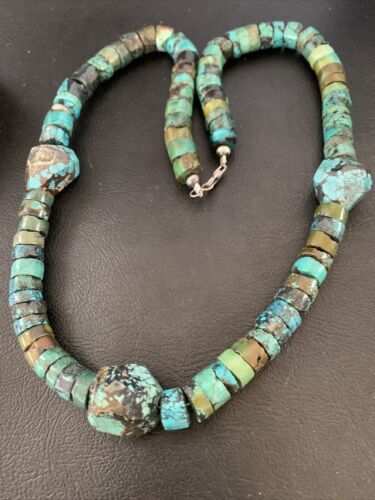 Chunky Men's Navajo Spiderweb Turquoise Heishi Necklace | Sterling Silver | 21" | 124504 - Masha USA