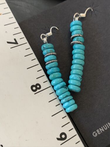 Navajo Blue Turquoise Earrings | Sterling Silver | American Pearls Bead | 1.5" | 13054