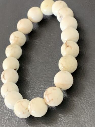 Native American Handmade White Howlite Bead Bracelet | 10mm Round | Stretchable | 11840