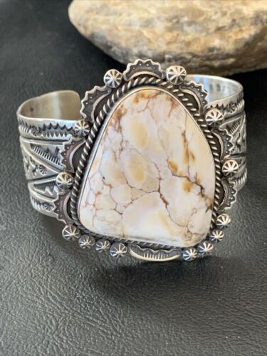Native American Men's Wild Horse Turquoise Cuff Bracelet | Navajo Sterling Silver | 1417