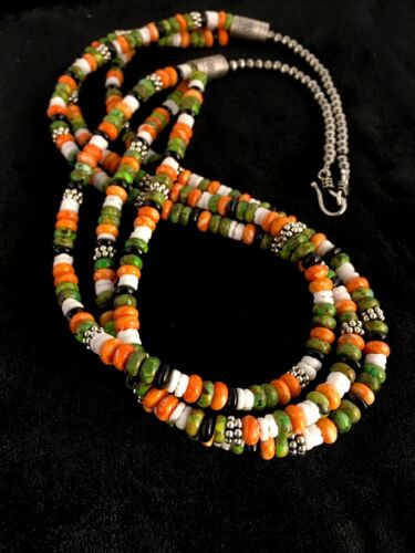 Native American Turquoise & Spiny Oyster Necklace | Sterling Silver | 8743