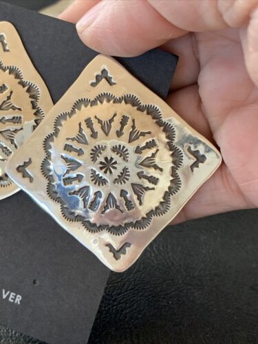 Navajo Sterling Silver Stamped Earrings | Authentic Native American Handmade | 1671