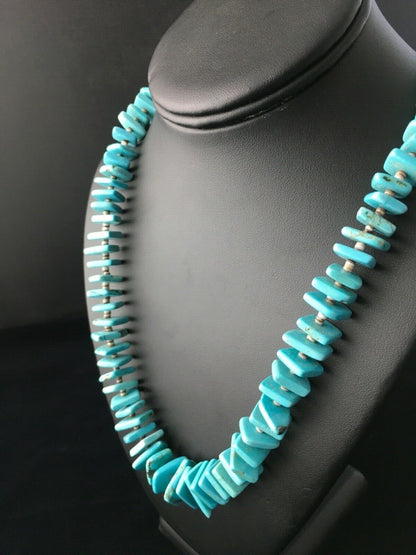 Santo Domingo | Spiderweb Turquoise Bead Necklace | Sterling Silver | 29" | Authentic Native American Handmade | 1758