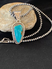 Navajo Kingman Turquoise Necklace Pendant Set | Sterling Silver | Authentic Native American Handmade | 2992