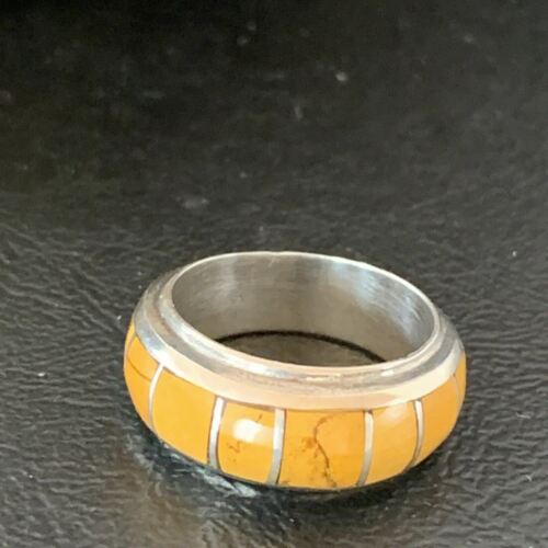 Navajo Yellow Gold Turquoise Inlay Ring | Sterling Silver | Sz 6 | Authentic Native American Handmade | 10355