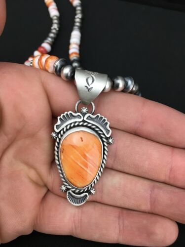 Southwestern Orange Spiny Oyster Necklace | Sterling Silver Pendant | 22" | 1241