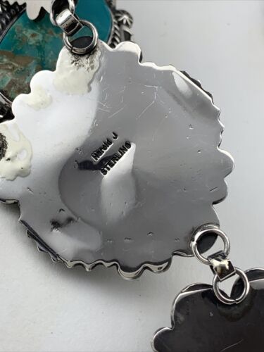 Navajo Sterling Silver Lariat Necklace with Royston Turquoise Squash Pendant | 01546