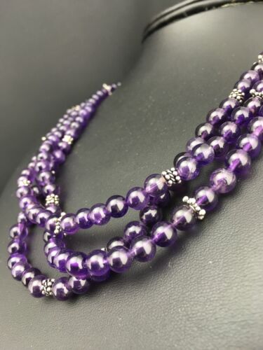 Native American Navajo 3-Strand Amethyst Necklace | Sterling Silver | 19" | 1328