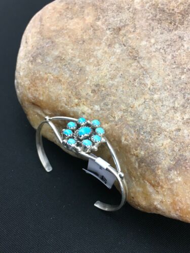 Native American Handmade Sterling Silver Blue Turquoise Bracelet | 10181