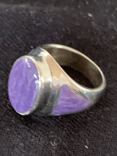 Navajo Purple Charoite Inlay Ring | Sterling Silver | Sz 8.5 | Authentic Native American Handmade | 01452