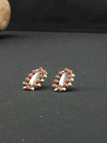 Native American Zuni Cluster Red Coral Earrings | Sterling Silver | 0.75" | 1094