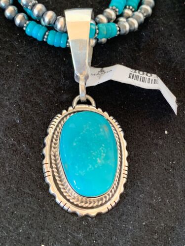 Navajo Pearls Kingman Turquoise Pendant Necklace | Sterling Silver | 3-Strand Set | 21" | 3001