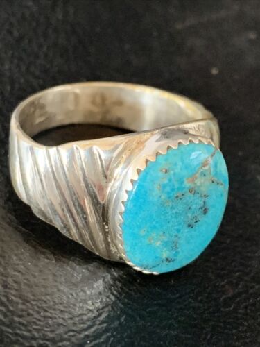 Navajo Blue Kingman Turquoise Ring | Sterling Silver | Sz 10 | Authentic Native American Handmade | 14154