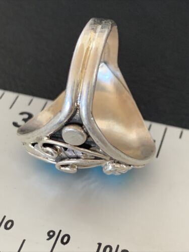 Navajo Blue Kingman Turquoise Feather Ring | Authentic Native American Sterling Silver | Multi-Stone | Sz 11.5 | 12220