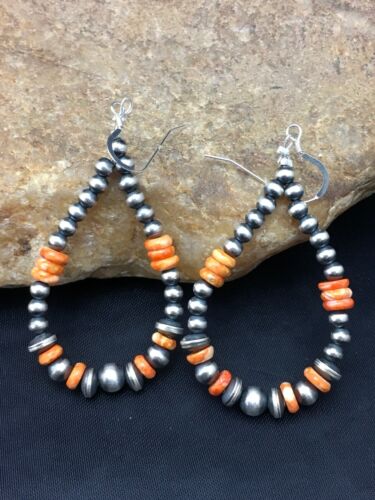 Native American Spiny Oyster Bead Earrings | Navajo Sterling Silver | 2" | 4341