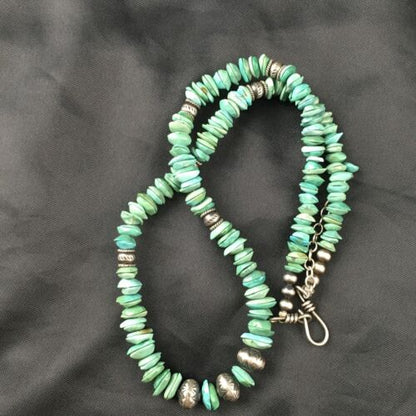 Men's Navajo Blue Green Turquoise Necklace | Sterling Silver | 19" | Authentic Native American Handmade | 10131