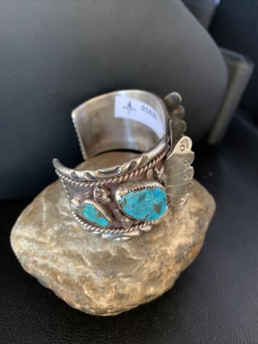 Navajo Men's Watch Cuff Bracelet | Sterling Silver & Blue Kingman Turquoise | Authentic Native American Jewelry | 1635