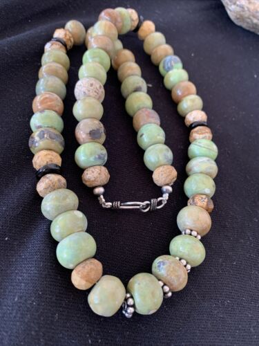 Navajo Sterling Silver Onyx, Agate & Picture Jasper Men's Necklace | 12mm | Authentic Native American Handmade | 23" | 1275