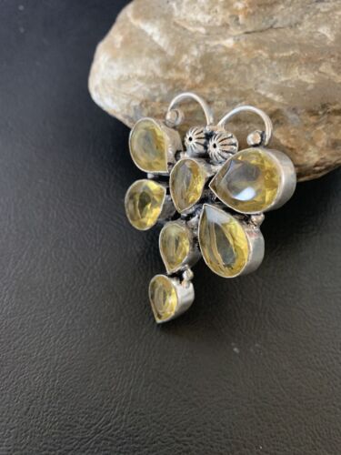 Navajo Dragonfly Pendant | Faceted Yellow Topaz Cluster | Sterling Silver | 2.25" | 12740