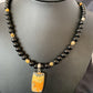Men's Navajo Pearls Onyx Bumblebee Jasper Necklace Pendant | Sterling Silver | Native American Handmade | 10326
