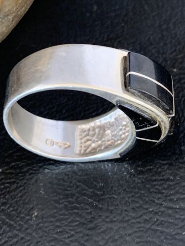 Navajo Black Onyx Inlay Band Ring | Sz 9 | Authentic Native American Handmade | 14165