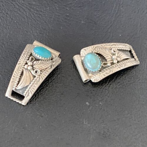 Vintage Navajo Sterling Silver Watch Tips | Old Pawn Blue Turquoise Band | Authentic Native American Jewelry | 12931