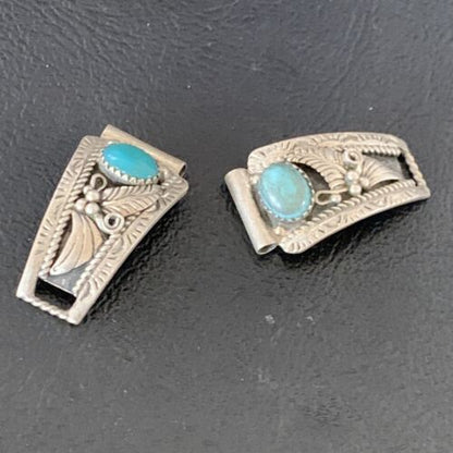 Vintage Navajo Sterling Silver Watch Tips | Old Pawn Blue Turquoise Band | Authentic Native American Jewelry | 12931