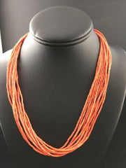 Native American Orange Spiny Heishi Necklace | 10 Strand | Sterling Silver | 20" | 10037