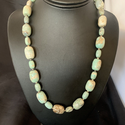 Navajo Blue Turquoise Bead Necklace | Sterling Silver | 20" | Authentic Native American Handmade | 12965