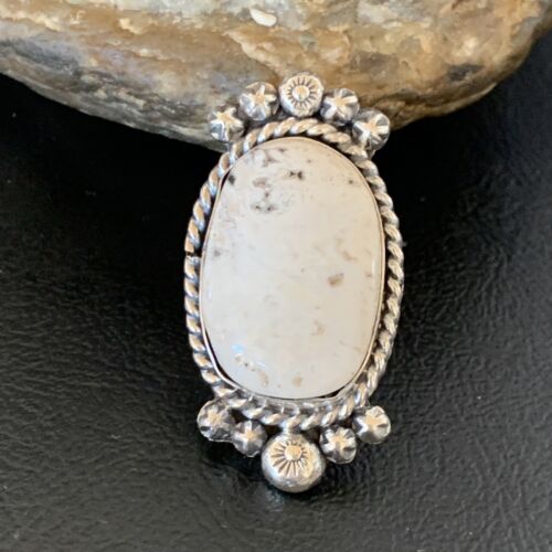 Navajo White Buffalo Turquoise Ring | Sterling Silver | Sz 7 | Authentic Native American Handmade | 13350