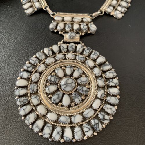 Navajo White Buffalo Turquoise Necklace | Sterling Silver | Authentic Native American Handmade | 2115