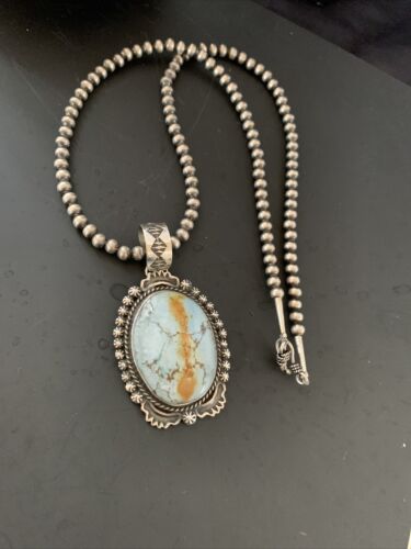 Navajo Golden Hills Turquoise Pendant Necklace | Sterling Silver | Authentic Native American Handmade | 11313